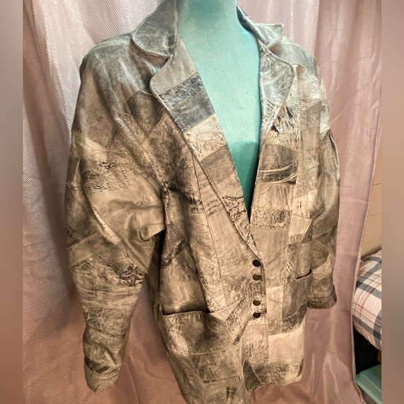 Bloomies: vintage 80s grey patchwork leather jacket - Picture 2 of 9